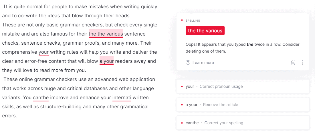 Grammarly Example - Checklist for Writers to Audit the Content