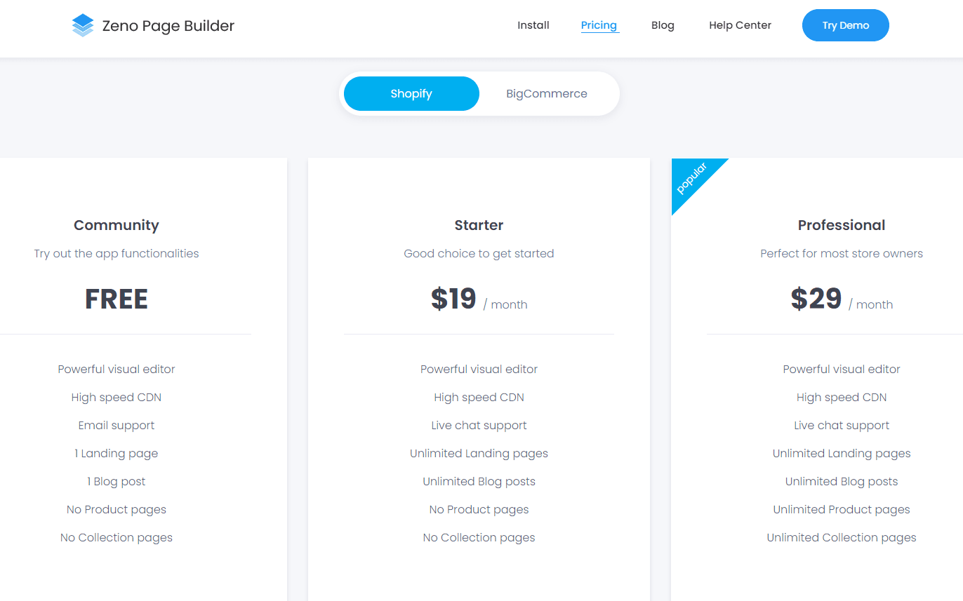 Zeno Page Builder Shopify Pricing