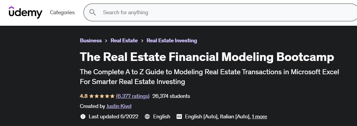 The Real Estate Financial Modeling Bootcamp – Udemy